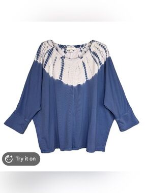 Relaxed Blue Tie-Dye Scoop Neck Sweatshirt by Pure Jill